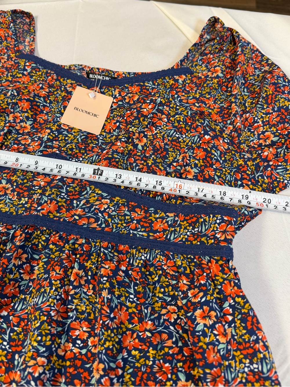 BloomChic Navy Ditsy Floral Long-Sleeve Peplum Blouse Women’s Size 15-16 - Picture 4 of 7